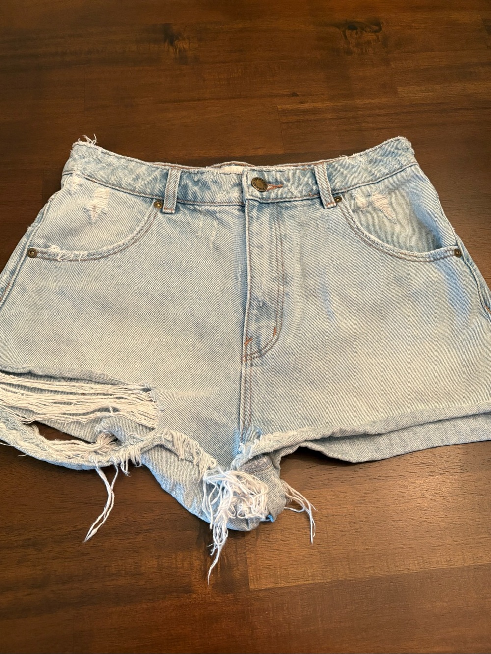 Rolla's High Rise Slim Duster Cutoff Shorts Sz 27 light blue distressed denim